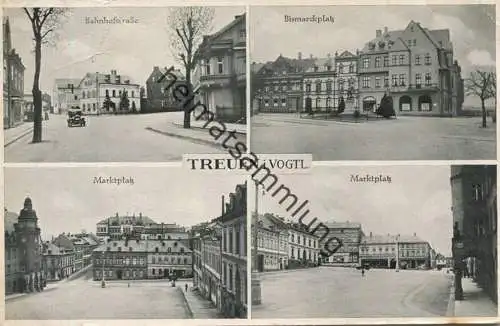 Treuen - Bahnhofsstrasse - Marktplatz - Bismarckplatz - Verlag Graphische Kunstanstalt Löffler & Co Greiz
