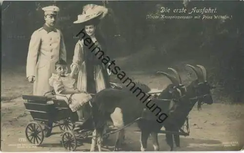 Unser Kronprinzenpaar - Prinz Wilhelm sitzt im Wagen gezogen von zwei Ziegen - Verlag Gustav Liersch Berlin