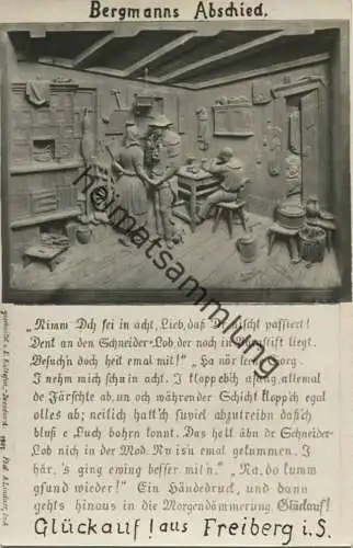 Freiberg - Bergmanns Abschied geschnitzt von E. Kaltofen 1907 Dresden - Foto-AK 20er Jahre - Verlag A. Lindner Dresden
