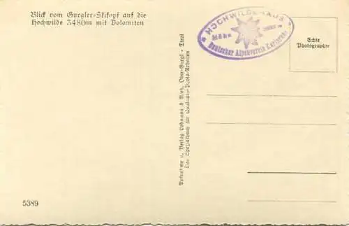 Blick vom Gurgler-Skikopf auf die Hochwilde - Foto-AK 30er Jahre - Verlag Lohmann & Aretz Ober-Gurgl