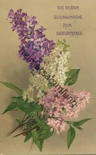 Geburtstag - Flieder - Prägedruck gel. 1912