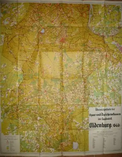 Deutschland - Übersichtskarte der Spar- und Darlehenskassen im Landesteil Oldenburg (Süd) 50er Jahre - 85cm x 100cm - ei