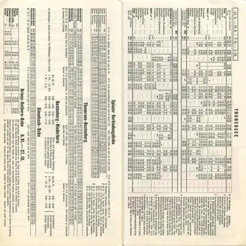 Schweiz - Fahrplan 1959 Thuner- und Brienzersee - Faltblatt - beiliegend Fahrplan für Abendrundfahrt