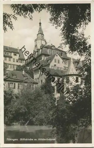 Tübingen - Stiftskirche - Hölderlinturm - Foto-Ansichtskarte - Verlag A. Weber & Co Stuttgart
