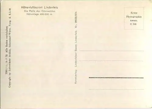 Lindenfels im Odenwald - Fliegeraufnahme - Foto-Ansichtskarte Grossformat - Verlag Lindenfelser Bazar