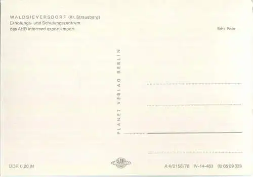 Waldsieversdorf - Erholungs- und Schulungszentrum des AHB intermed - Foto-Ansichtskarte