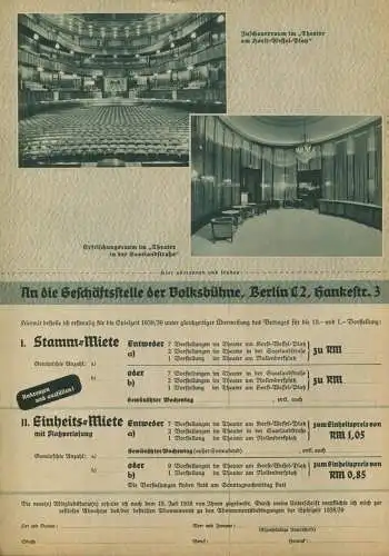 Volksbühne Berlin - Generalintendant Eugen Klöpfer - Spielzeit 1938/39 - 2 Doppelseiten DINA4-Format mit vielen Abbildun
