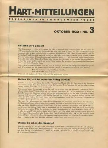 Hart-Mitteilungen Oktober 1932 Nr. 3 - Faltblatt mit 3 Abbildungen - Mit Sportgruss Hans Hart