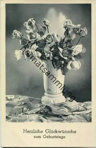 Herzliche Glückwünsche zum Geburtstage - Rosen - Blumenvase