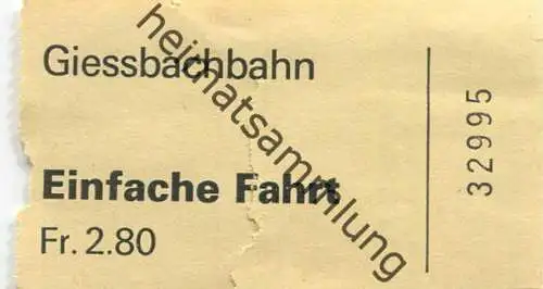 Schweiz - Giessbachbahn - Einfache Fahrt Fr. 2.80 Fahrschein