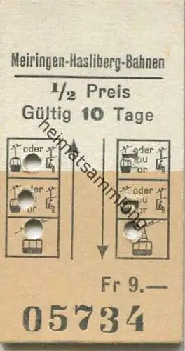 Schweiz - Meiringen-Hasliberg-Bahnen - Fahrkarte Fr 9.-