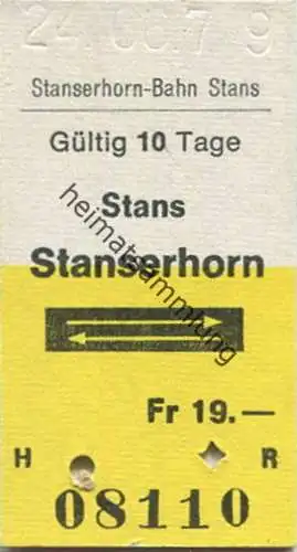 Schweiz - Stanserhorn-Bahn Stans - Stans Stanserhorn und zurück - Fahrkarte Fr 19.-