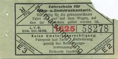 Deutschland - Leipzig - Fahrschein für Ring- und Endstreckentarif - L.V.B. 1938