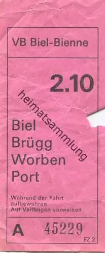 Schweiz - VB Biel-Bienne - Biel Brügg Worben Port - Fahrschein 2.10