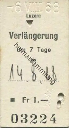 Schweiz - Luzern - Verlängerung um 7 Tage - Karte 1968