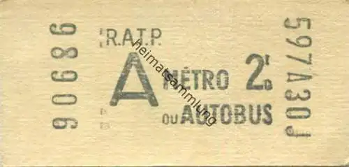 Frankreich - Paris - R.A.T.P. - Autobus - Metro - Billet Fahrschein