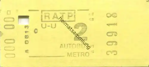 Frankreich - Paris - RATP - Autobus - Metro - Fahrschein Billet