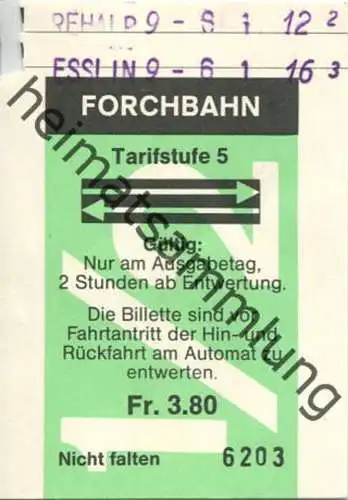 Schweiz - Forchbahn - Fahrschein Tarifstufe 5