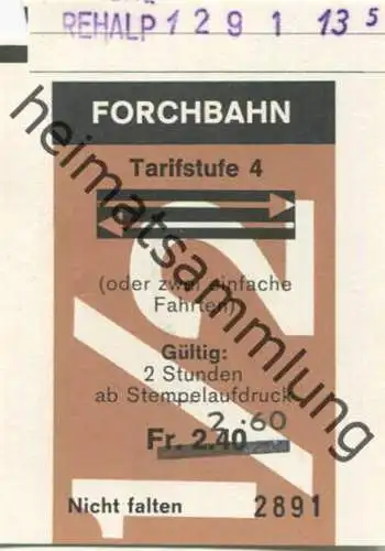 Schweiz - Forchbahn - Fahrschein Tarifstufe 4