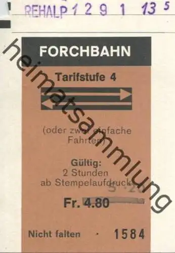Schweiz - Forchbahn - Fahrschein Tarifstufe 4