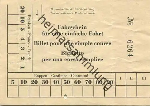 Schweiz - Schweizerische Postverwaltung - Fahrschein für eine Einfache Fahrt