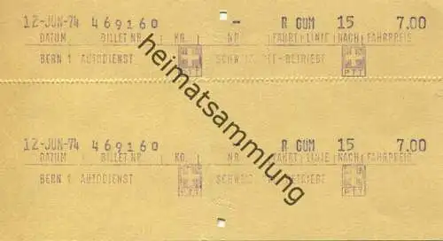 Schweiz - Schweizerische PTT-Betriebe - Fahrschein 1974 - Bern Autodienst