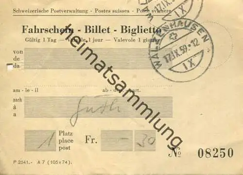 Schweiz - Schweizerische Postverwaltung - Fahrschein 1959 von Walzenhausen nach Guth