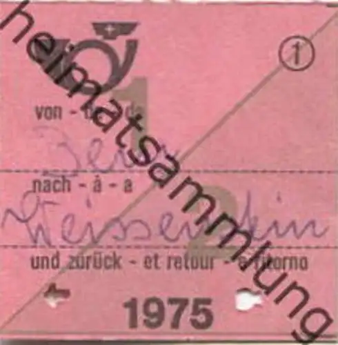 Schweiz - PTT - von Bern nach Weissenstein und zurück - Postauto Fahrschein 1975