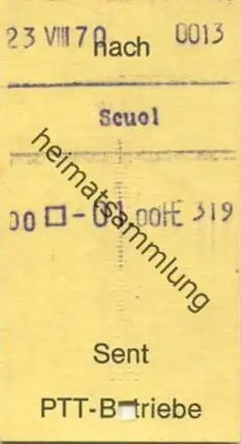 Schweiz - PTT-Betriebe Sent - Scuol - Postauto Fahrschein 1970