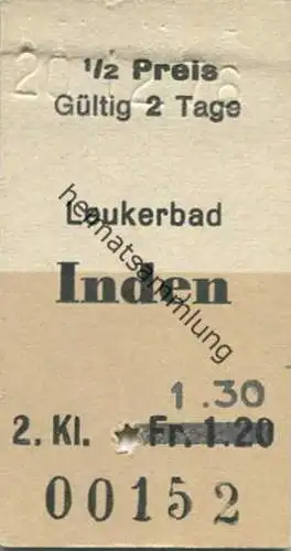 Schweiz - Leukerbad Inden - 1/2 Preis - Fahrkarte 1976 Fr. 1.30