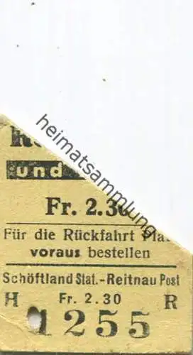 Schweiz - Schöftland Station Reitnau Post 1961 - für die Rückfahrt Platz im voraus bestellen