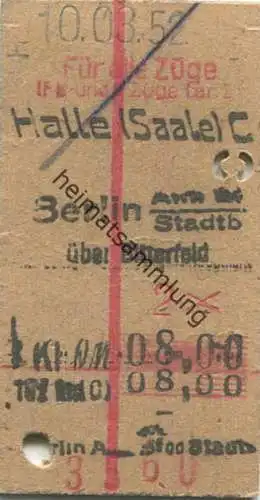 Deutschland - Halle (Saale) Berlin Stadtb über Bitterfeld - Fahrkarte 1952