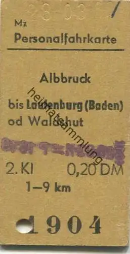 Deutschland - Personalfahrkarte - Albbruck bis Laufenburg (Baden) oder Waldshut - Fahrkarte