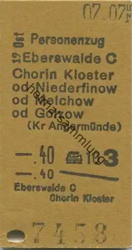 Deutschland - Eberswalde - Chorin Kloster oder Niederfinow oder Melchow oder Golzow - Fahrkarte 1935