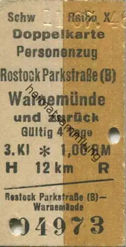 Deutschland - Doppelkarte - Rostock Parkstrasse Warnemünde und zurück - Fahrkarte 1946