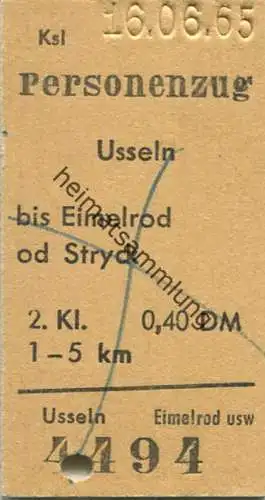 Deutschland - Usseln bis Eimelrod oder Stryck - Fahrkarte 1965