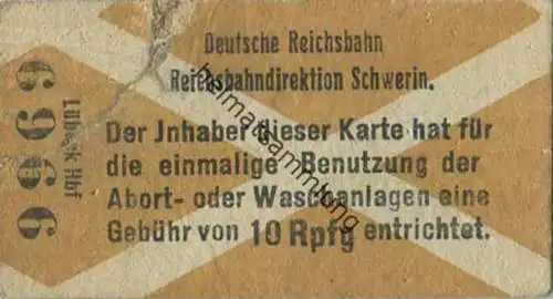 Deutschland - Deutsche Reichsbahn - Reichsbahndirektion Schwerin - Der Inhaber dieser Karte hat für die Benutzung der Ab