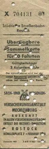 Deutschland - Städtische Strassenbahn Rostock - Übertragbare Sammelkarte für 10 Fahrten