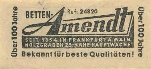 Deutschland - Stadtwerke Offenbach a. M. Verkehrsbetriebe - Fahrschein - rückseitig Werbung Betten-Amendt