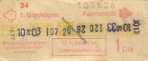 Deutschland - Köln - KVB - Fahrschein 1 DM