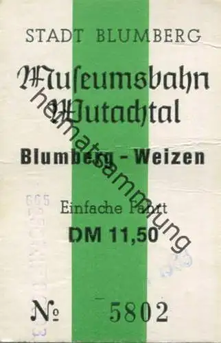 Deutschland - Museumsbahn Wutachtal - Blumberg Weizen - Fahrkarte einfache Fahrt