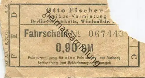 Deutschland - Otto Fischer Omnibus-Vermietung Berlin-Schmöckwitz - Fahrschein 0,90 DM