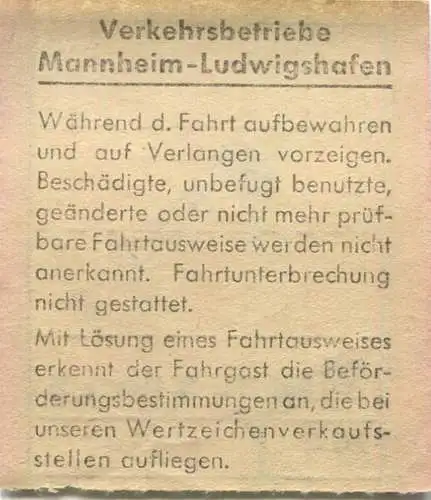 Deutschland - Verkehrsbetriebe Mannheim-Ludwigshafen - Fahrschein 30Dpf.