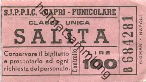 Italien - SIPPIC - Standseilbahn - Capri Funicolare - Fahrschein Lire 100