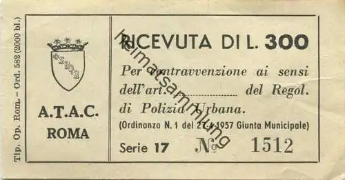 Italien - A.T.A.C. Roma - Strafzettel L. 300