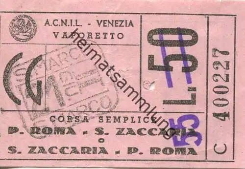 Italien - A.C.N.I.L. Venezia - Vaporetto - Fahrschein Lire 55