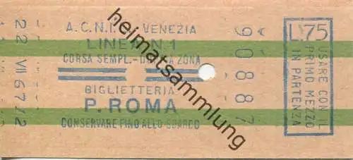 Italien - A.C.N.I.L. - Venezia - Fahrschein 1967 L. 75