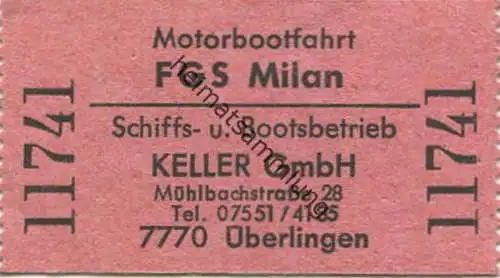 Deutschland - Motorbootfahrt FGS Milan - Schiffs- und Bootsbetrieb Keller GmbH Überlingen - Fahrschein
