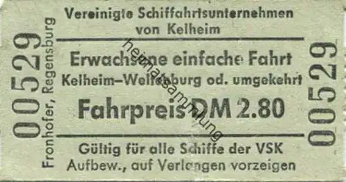 Deutschland - Vereinigte Schiffahrtsunternehmen von Kelheim - Fahrkarte