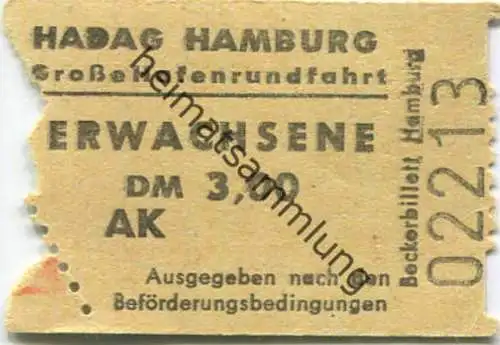 Deutschland - Hadag Hamburg - Grosse Hafenrundfahrt - Fahrschein